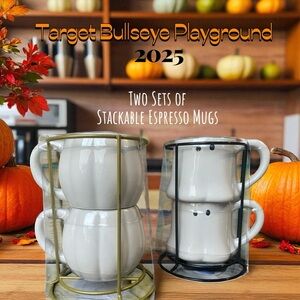 Target Bullseye White Stackable Halloween Pumpkin & Ghost Espresso Mugs (2 Sets)
